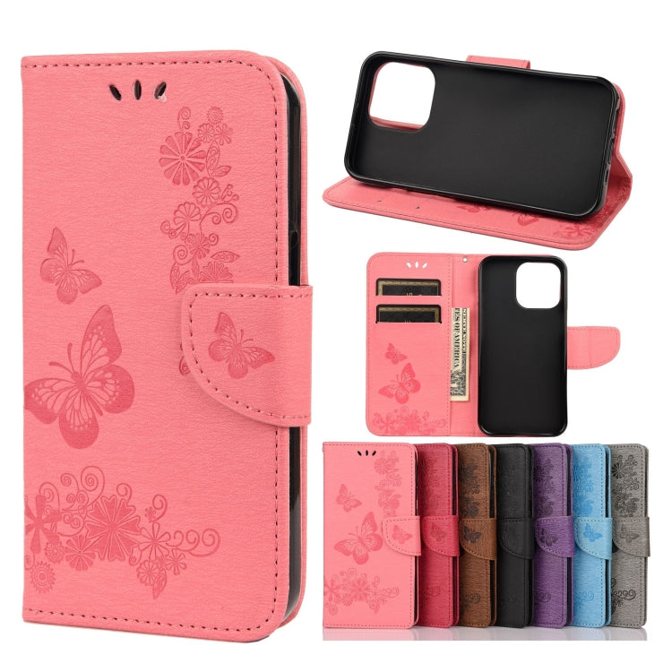 Horizontale Klapphülle aus Leder mit geprägtem Blumen- und Schmetterlingsmuster im Vintage-Stil, mit Kartenfach, Halter, Geldbörse und Trageband, für Samsung Galaxy A03s 164 mm, für iPhone 13 mini, für iPhone 13, für iPhone 13 Pro