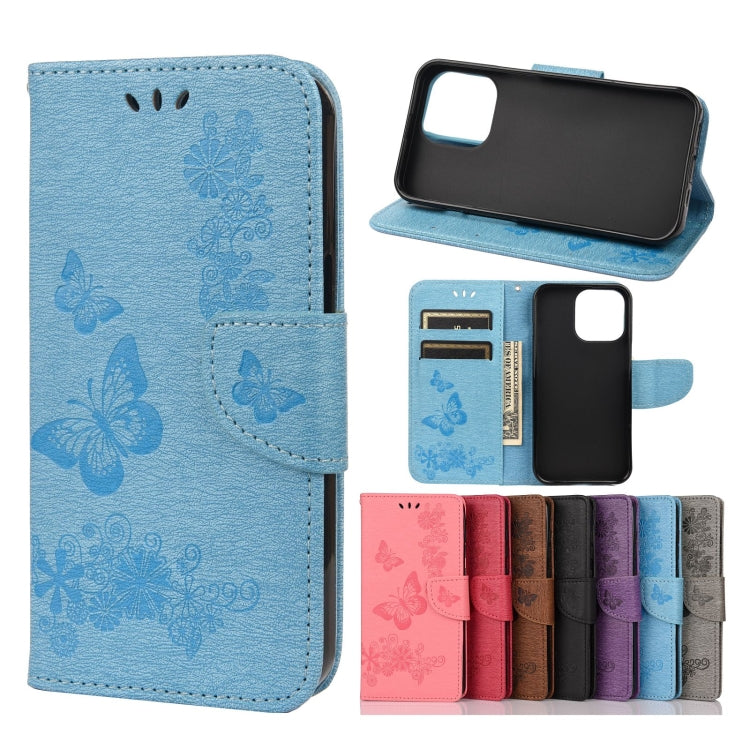 Horizontale Klapphülle aus Leder mit geprägtem Blumen- und Schmetterlingsmuster im Vintage-Stil, mit Kartenfach, Halter, Geldbörse und Trageband, für Samsung Galaxy A03s 164 mm, für iPhone 13 mini, für iPhone 13, für iPhone 13 Pro
