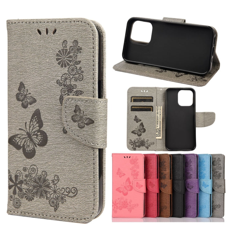 Horizontale Klapphülle aus Leder mit geprägtem Blumen- und Schmetterlingsmuster im Vintage-Stil, mit Kartenfach, Halter, Geldbörse und Trageband, für Samsung Galaxy A03s 164 mm, für iPhone 13 mini, für iPhone 13, für iPhone 13 Pro