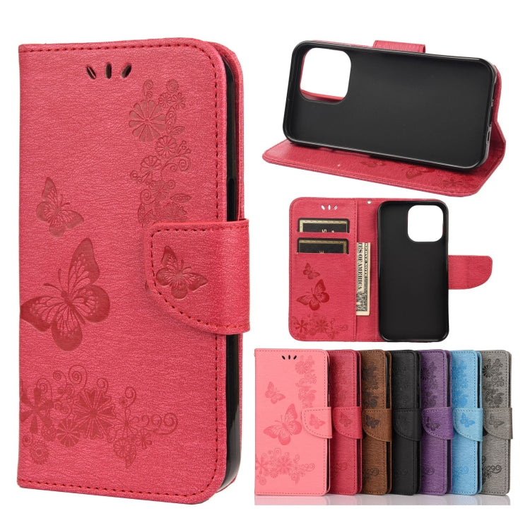 Horizontale Klapphülle aus Leder mit geprägtem Blumen- und Schmetterlingsmuster im Vintage-Stil, mit Kartenfach, Halter, Geldbörse und Trageband, für Samsung Galaxy A03s 164 mm, für iPhone 13 mini, für iPhone 13, für iPhone 13 Pro