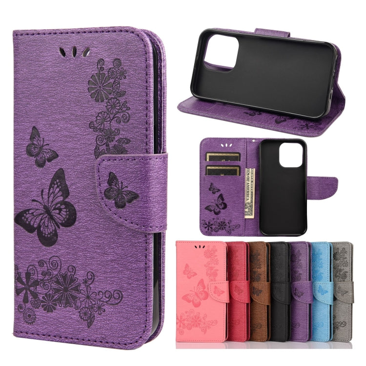 Horizontale Klapphülle aus Leder mit geprägtem Blumen- und Schmetterlingsmuster im Vintage-Stil, mit Kartenfach, Halter, Geldbörse und Trageband, für Samsung Galaxy A03s 164 mm, für iPhone 13 mini, für iPhone 13, für iPhone 13 Pro