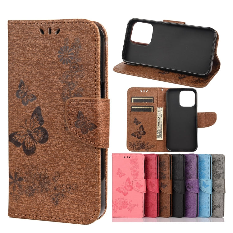 Horizontale Klapphülle aus Leder mit geprägtem Blumen- und Schmetterlingsmuster im Vintage-Stil, mit Kartenfach, Halter, Geldbörse und Trageband, für Samsung Galaxy A03s 164 mm, für iPhone 13 mini, für iPhone 13, für iPhone 13 Pro