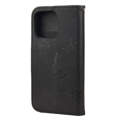 Funda de cuero con tapa horizontal con diseño de mariposas y flores en relieve vintage, ranura para tarjetas, soporte, billetera y cordón, para iPhone 13 Pro Max