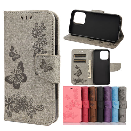 Funda de cuero con tapa horizontal con diseño de mariposas y flores en relieve vintage, ranura para tarjetas, soporte, billetera y cordón, para iPhone 13 Pro Max