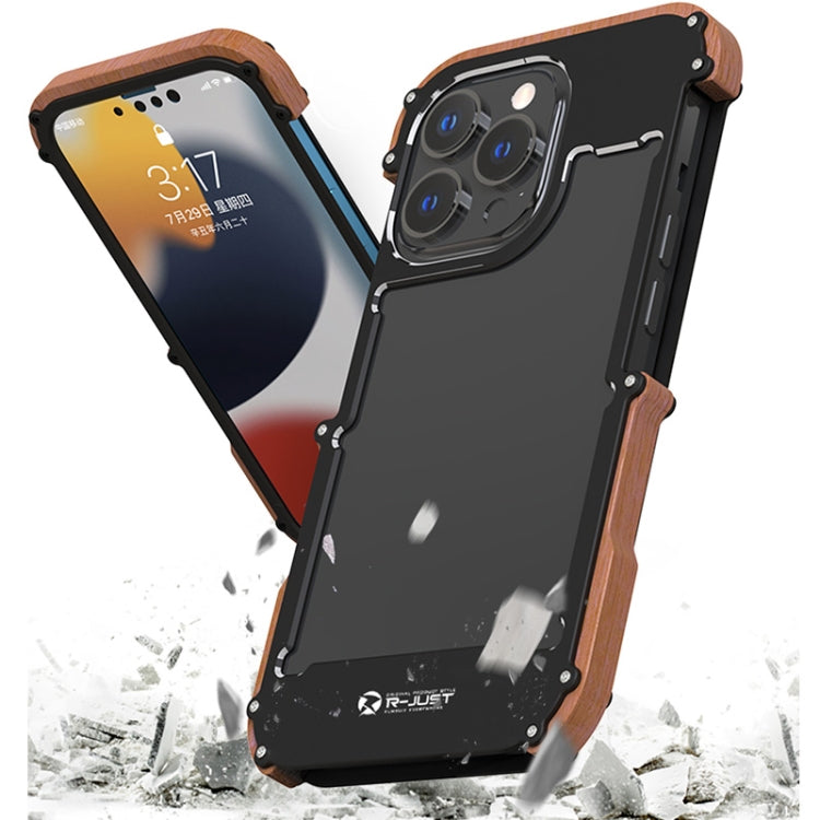 R-JUST Ironwood Man Stoßfeste Schutzhülle aus Metall + Holzstoßstange, für iPhone 13 mini, für iPhone 13, für iPhone 13 Pro, für iPhone 13 Pro Max
