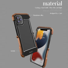 R-JUST Ironwood Man Stoßfeste Schutzhülle aus Metall + Holzstoßstange, für iPhone 13 mini, für iPhone 13, für iPhone 13 Pro, für iPhone 13 Pro Max