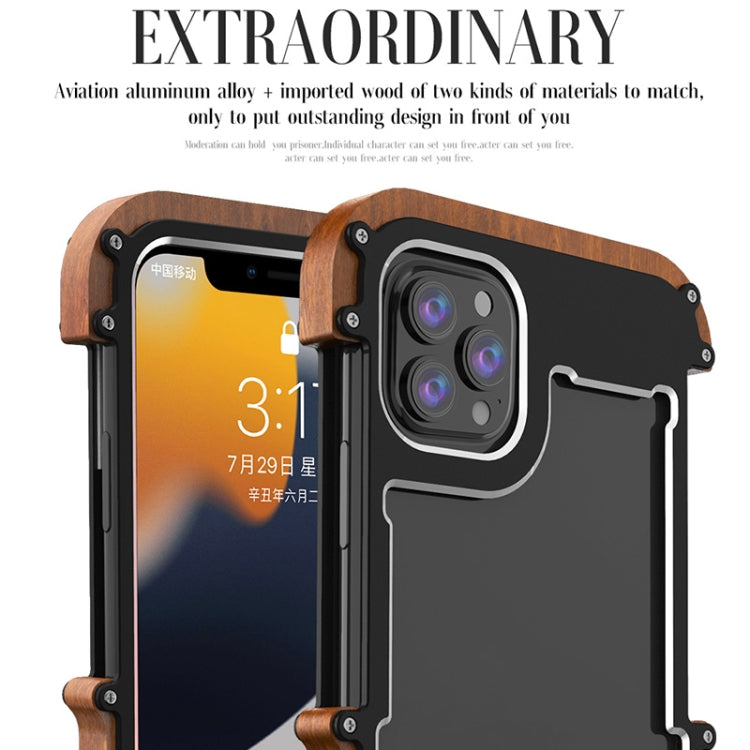 R-JUST Ironwood Man Stoßfeste Schutzhülle aus Metall + Holzstoßstange, für iPhone 13 mini, für iPhone 13, für iPhone 13 Pro, für iPhone 13 Pro Max