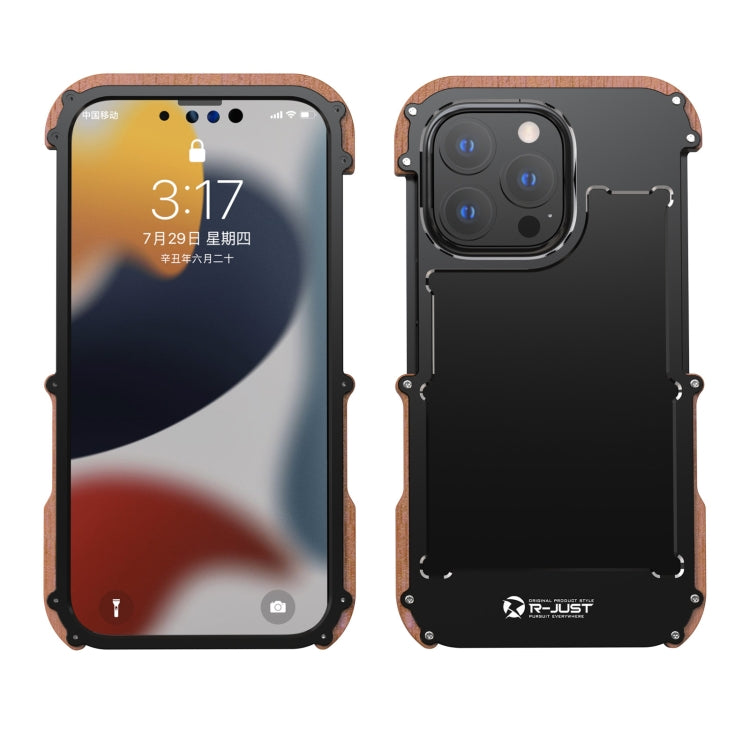 R-JUST Ironwood Man Stoßfeste Schutzhülle aus Metall + Holzstoßstange, für iPhone 13 mini, für iPhone 13, für iPhone 13 Pro, für iPhone 13 Pro Max