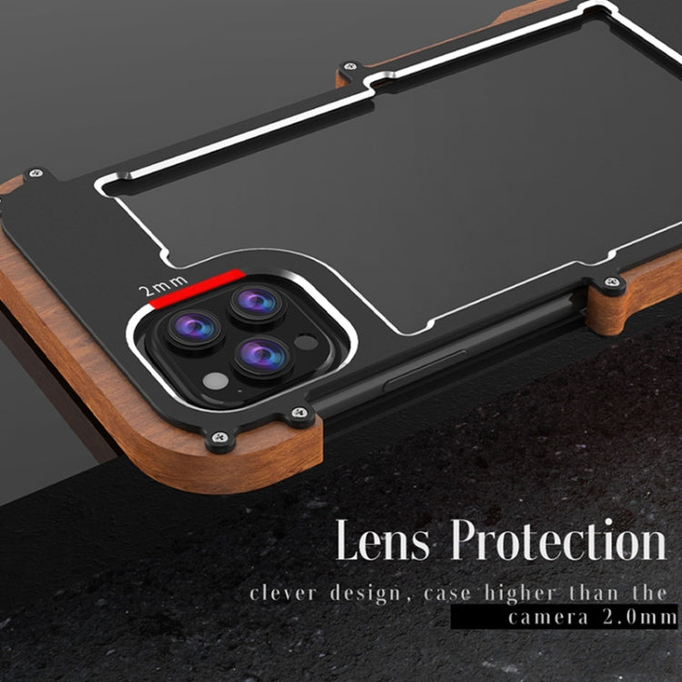 R-JUST Ironwood Man Stoßfeste Schutzhülle aus Metall + Holzstoßstange, für iPhone 13 mini, für iPhone 13, für iPhone 13 Pro, für iPhone 13 Pro Max