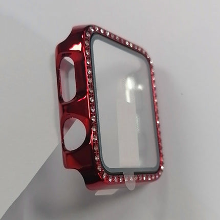 Electroplating PC Single Row Diamond Protective Case with Tempered Glass Film For Apple Watch Series, For Apple Watch Series 6 / 5 / 4 / Watch SE 40mm, For Apple Watch Series 6 / 5 / 4 / Watch SE 44mm