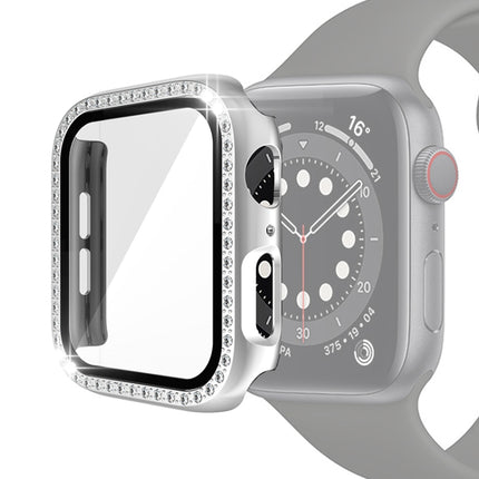 Electroplating PC Single Row Diamond Protective Case with Tempered Glass Film For Apple Watch Series, For Apple Watch Series 6 / 5 / 4 / Watch SE 40mm, For Apple Watch Series 6 / 5 / 4 / Watch SE 44mm