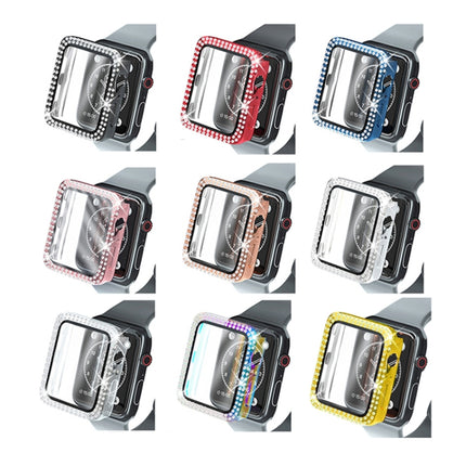 Electroplating PC Double Rows Diamond Protective Case with Tempered Glass Film For Apple Watch Series, For Apple Watch Series 6 / 5 / 4 / Watch SE 40mm, For Apple Watch Series 6 / 5 / 4 / Watch SE 44mm