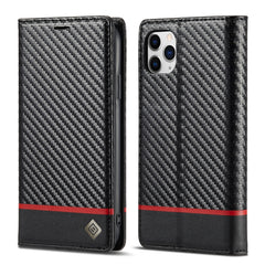 LC.IMEEKE Carbon Fiber PU + TPU Horizontal Flip Leather Case with Holder & Card Slot & Wallet, For iPhone 11, For iPhone 11 Pro, For iPhone 11 Pro Max, For iPhone 12 mini, For iPhone 12 / 12 Pro, For iPhone 12 Pro Max, For iPhone X / XS, For iPhone XR