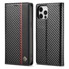 LC.IMEEKE Carbon Fiber PU + TPU Horizontal Flip Leather Case with Holder & Card Slot & Wallet, For iPhone 11, For iPhone 11 Pro, For iPhone 11 Pro Max, For iPhone 12 mini, For iPhone 12 / 12 Pro, For iPhone 12 Pro Max, For iPhone X / XS, For iPhone XR