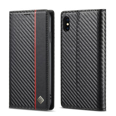 LC.IMEEKE Carbon Fiber PU + TPU Horizontal Flip Leather Case with Holder & Card Slot & Wallet, For iPhone 11, For iPhone 11 Pro, For iPhone 11 Pro Max, For iPhone 12 mini, For iPhone 12 / 12 Pro, For iPhone 12 Pro Max, For iPhone X / XS, For iPhone XR