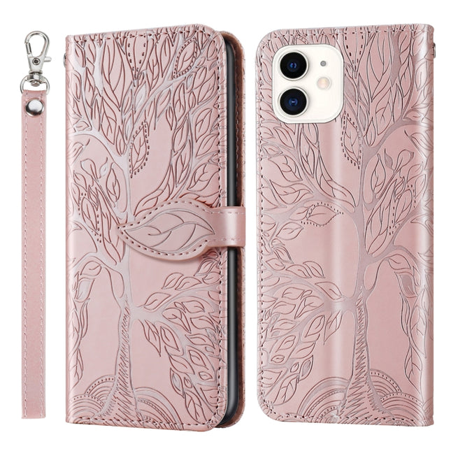 Funda de cuero con tapa horizontal con estampado de árbol en relieve, soporte, ranura para tarjetas, billetera, marco de fotos y cordón, para iPhone 13 mini, iPhone 13, iPhone 13 Pro, iPhone 13 Pro Max