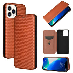 Carbon Fiber Texture Magnetic Horizontal Flip TPU + PC + PU Leather Case with Card Slot, For iPhone 13 Pro Max, For iPhone 13 Pro, For iPhone 13, For iPhone 13 mini