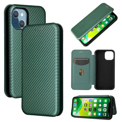 Carbon Fiber Texture Magnetic Horizontal Flip TPU + PC + PU Leather Case with Card Slot, For iPhone 13 Pro Max, For iPhone 13 Pro, For iPhone 13, For iPhone 13 mini