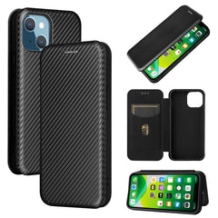 Carbon Fiber Texture Magnetic Horizontal Flip TPU + PC + PU Leather Case with Card Slot, For iPhone 13 Pro Max, For iPhone 13 Pro, For iPhone 13, For iPhone 13 mini