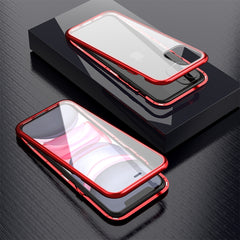 Ultra Slim Double Sides Magnetic Adsorption Angular Frame Tempered Glass Magnet Flip Case, For iPhone 11, For iPhone 11 Pro, For iPhone 11 Pro Max