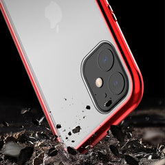 Ultra Slim Double Sides Magnetic Adsorption Angular Frame Tempered Glass Magnet Flip Case, For iPhone 11, For iPhone 11 Pro, For iPhone 11 Pro Max