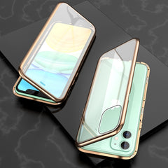 Ultra Slim Double Sides Magnetic Adsorption Angular Frame Tempered Glass Magnet Flip Case, For iPhone 11, For iPhone 11 Pro, For iPhone 11 Pro Max