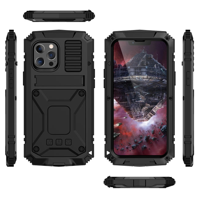 R-JUST Stoßfeste, wasserdichte, staubdichte Schutzhülle aus Metall und Silikon mit Halterung, für iPhone 13 mini, für iPhone 13, für iPhone 13 Pro, für iPhone 13 Pro Max