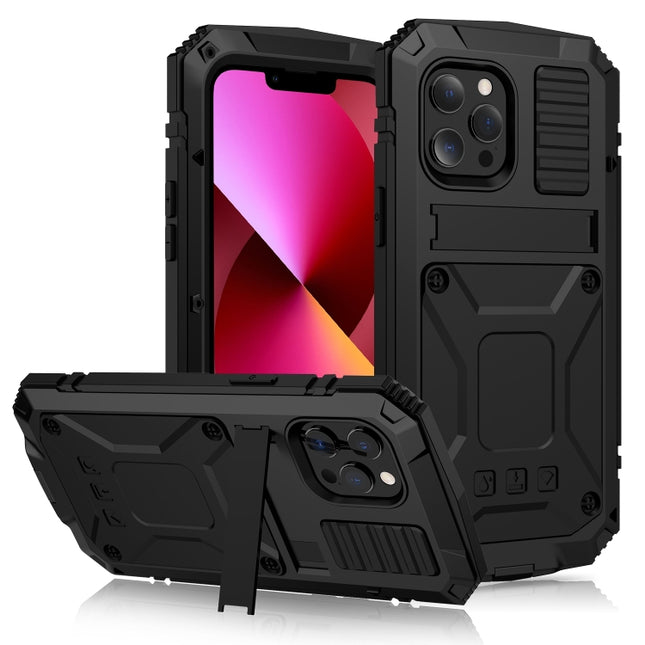 R-JUST Stoßfeste, wasserdichte, staubdichte Schutzhülle aus Metall und Silikon mit Halterung, für iPhone 13 mini, für iPhone 13, für iPhone 13 Pro, für iPhone 13 Pro Max