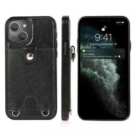 Funda protectora de cuero PU + TPU a prueba de golpes con ranura para tarjetas y cordón, para iPhone 13 mini, para iPhone 13, para iPhone 13 Pro, para iPhone 13 Pro Max