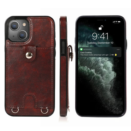 Funda protectora de cuero PU + TPU a prueba de golpes con ranura para tarjetas y cordón, para iPhone 13 mini, para iPhone 13, para iPhone 13 Pro, para iPhone 13 Pro Max