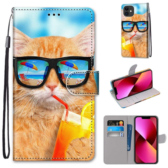 Coloured Drawing Cross Texture Horizontal Flip PU Leather Case with Holder & Card Slots & Wallet & Lanyard, For iPhone 13