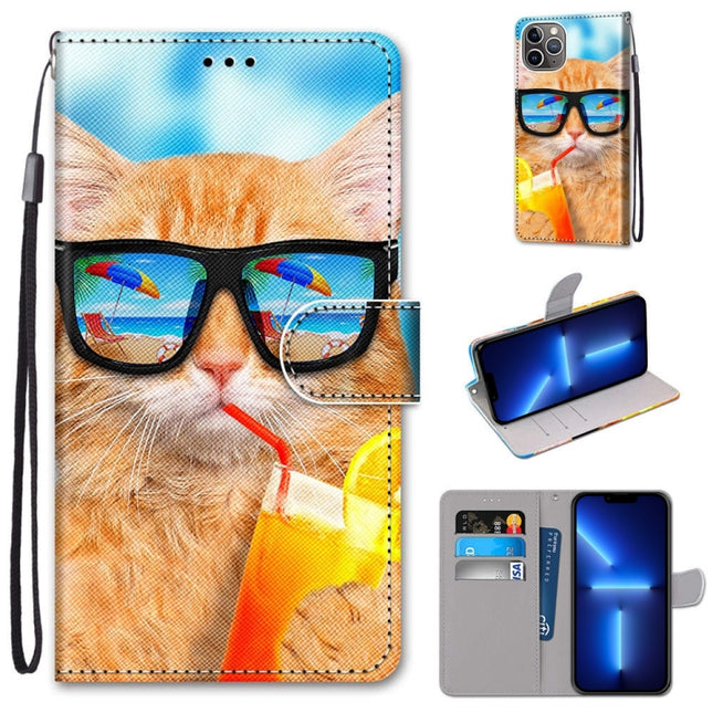 Coloured Drawing Cross Texture Horizontal Flip PU Leather Case with Holder & Card Slots & Wallet & Lanyard, For iPhone 13 Pro