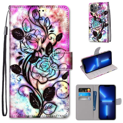 Coloured Drawing Cross Texture Horizontal Flip PU Leather Case with Holder & Card Slots & Wallet & Lanyard, For iPhone 13 Pro Max