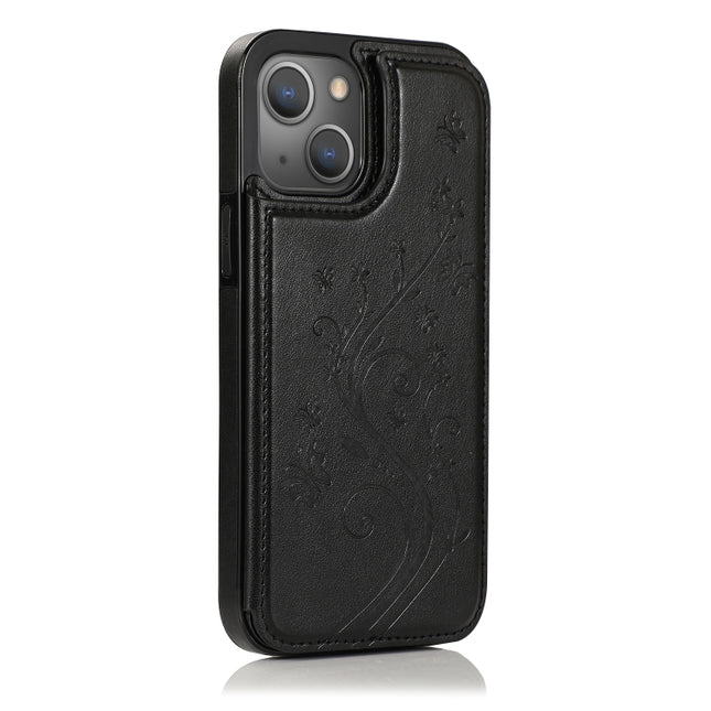 Schmetterlinge Blumen Doppelschnalle PU + TPU Schutzhülle mit Halter &amp; Kartenfächern &amp; Bilderrahmen, Für iPhone 13 mini, Für iPhone 13, Für iPhone 13 Pro