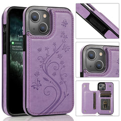 Butterflies Flowers Double Buckle PU + TPU Protective Case with Holder & Card Slots & Photo Frame, For iPhone 13 mini, For iPhone 13, For iPhone 13 Pro