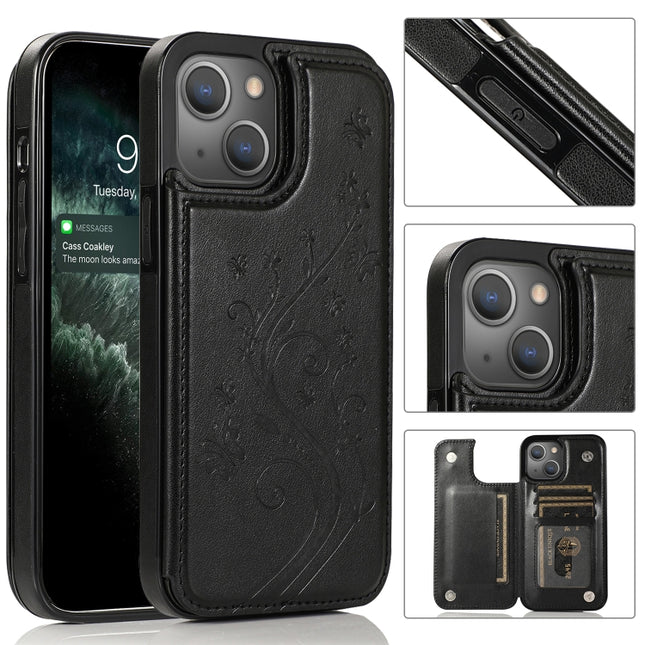 Schmetterlinge Blumen Doppelschnalle PU + TPU Schutzhülle mit Halter &amp; Kartenfächern &amp; Bilderrahmen, Für iPhone 13 mini, Für iPhone 13, Für iPhone 13 Pro