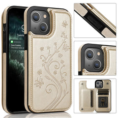 Butterflies Flowers Double Buckle PU + TPU Protective Case with Holder & Card Slots & Photo Frame, For iPhone 13 mini, For iPhone 13, For iPhone 13 Pro