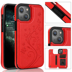 Butterflies Flowers Double Buckle PU + TPU Protective Case with Holder & Card Slots & Photo Frame, For iPhone 13 mini, For iPhone 13, For iPhone 13 Pro