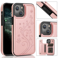 Butterflies Flowers Double Buckle PU + TPU Protective Case with Holder & Card Slots & Photo Frame, For iPhone 13 mini, For iPhone 13, For iPhone 13 Pro