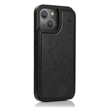 Schmetterlinge Blumen Doppelschnalle PU + TPU Schutzhülle mit Halter &amp; Kartenfächern &amp; Bilderrahmen, für iPhone 13 Pro Max