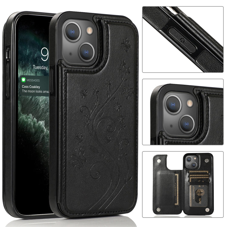 Funda protectora de PU + TPU con doble hebilla y diseño de mariposas y flores, con soporte, ranuras para tarjetas y marco de fotos, para iPhone 13 Pro Max