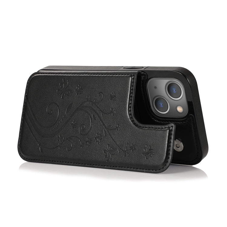 Funda protectora de PU + TPU con doble hebilla y diseño de mariposas y flores, con soporte, ranuras para tarjetas y marco de fotos, para iPhone 13 Pro Max