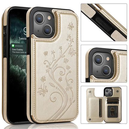 Schmetterlinge Blumen Doppelschnalle PU + TPU Schutzhülle mit Halter &amp; Kartenfächern &amp; Bilderrahmen, für iPhone 13 Pro Max