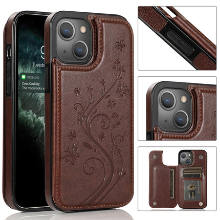 Schmetterlinge Blumen Doppelschnalle PU + TPU Schutzhülle mit Halter &amp; Kartenfächern &amp; Bilderrahmen, für iPhone 13 Pro Max