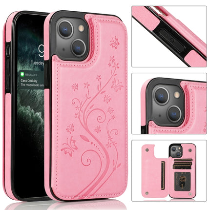 Schmetterlinge Blumen Doppelschnalle PU + TPU Schutzhülle mit Halter &amp; Kartenfächern &amp; Bilderrahmen, für iPhone 13 Pro Max
