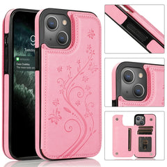 Butterflies Flowers Double Buckle PU + TPU Protective Case with Holder & Card Slots & Photo Frame, For iPhone 13 mini, For iPhone 13, For iPhone 13 Pro