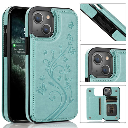 Schmetterlinge Blumen Doppelschnalle PU + TPU Schutzhülle mit Halter &amp; Kartenfächern &amp; Bilderrahmen, für iPhone 13 Pro Max