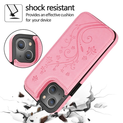 Schmetterlinge Blumen Doppelschnalle PU + TPU Schutzhülle mit Halter &amp; Kartenfächern &amp; Bilderrahmen, für iPhone 13 Pro Max