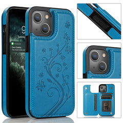 Butterflies Flowers Double Buckle PU + TPU Protective Case with Holder & Card Slots & Photo Frame, For iPhone 13 Pro Max