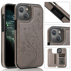 Butterflies Flowers Double Buckle PU + TPU Protective Case with Holder & Card Slots & Photo Frame, For iPhone 13 Pro Max